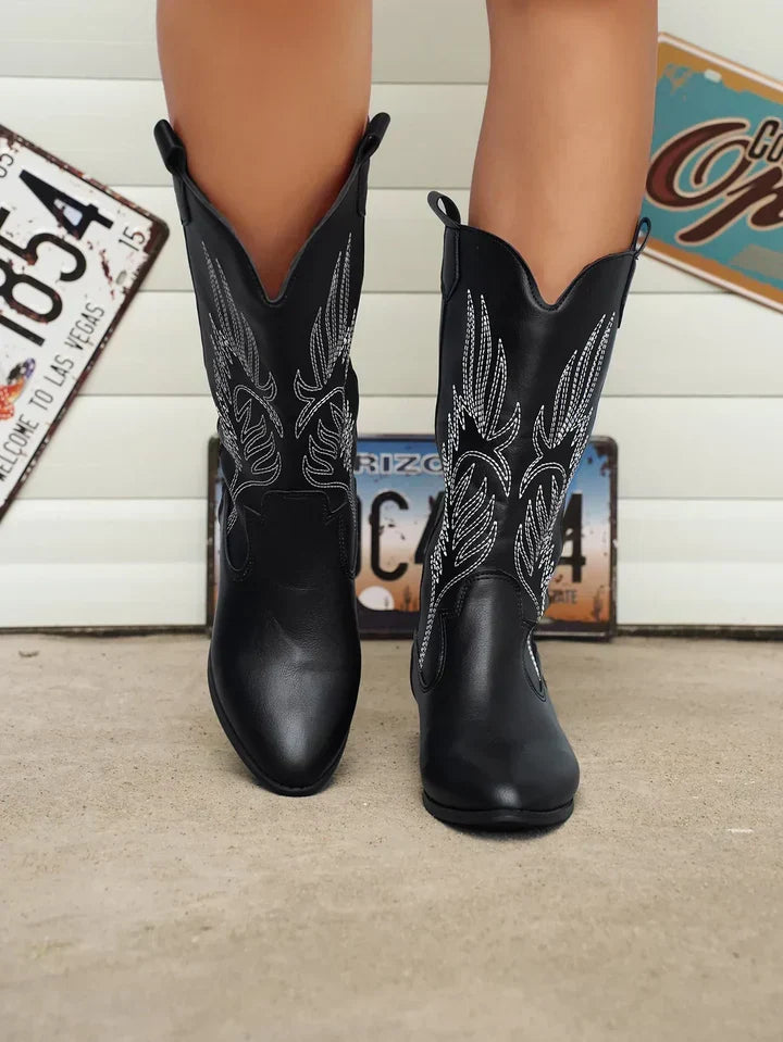 Women's PU Leather Cowboy Boots with Soft Lining - Clara
