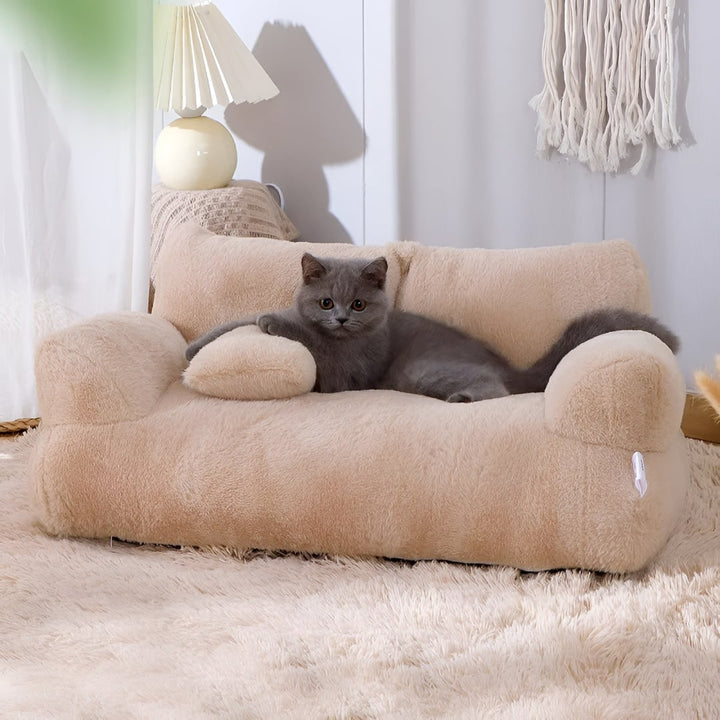 Dog Sofa Bed Pet with Plush Pillow and Raised Armrests Couch