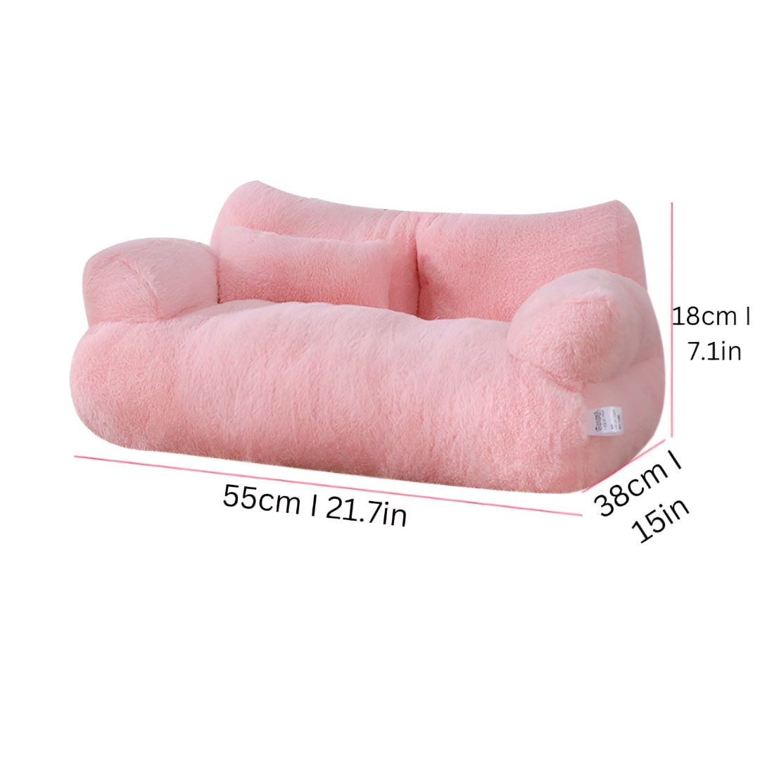 Dog Sofa Bed Pet with Plush Pillow and Raised Armrests Couch