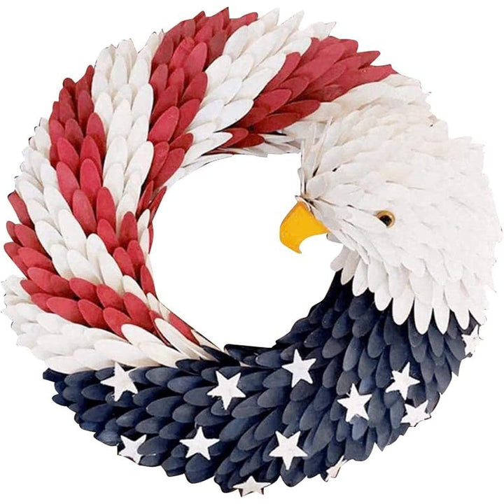 Door Wreath Patriotic Red White Blue Eagle Bald Circular Fourth Of July