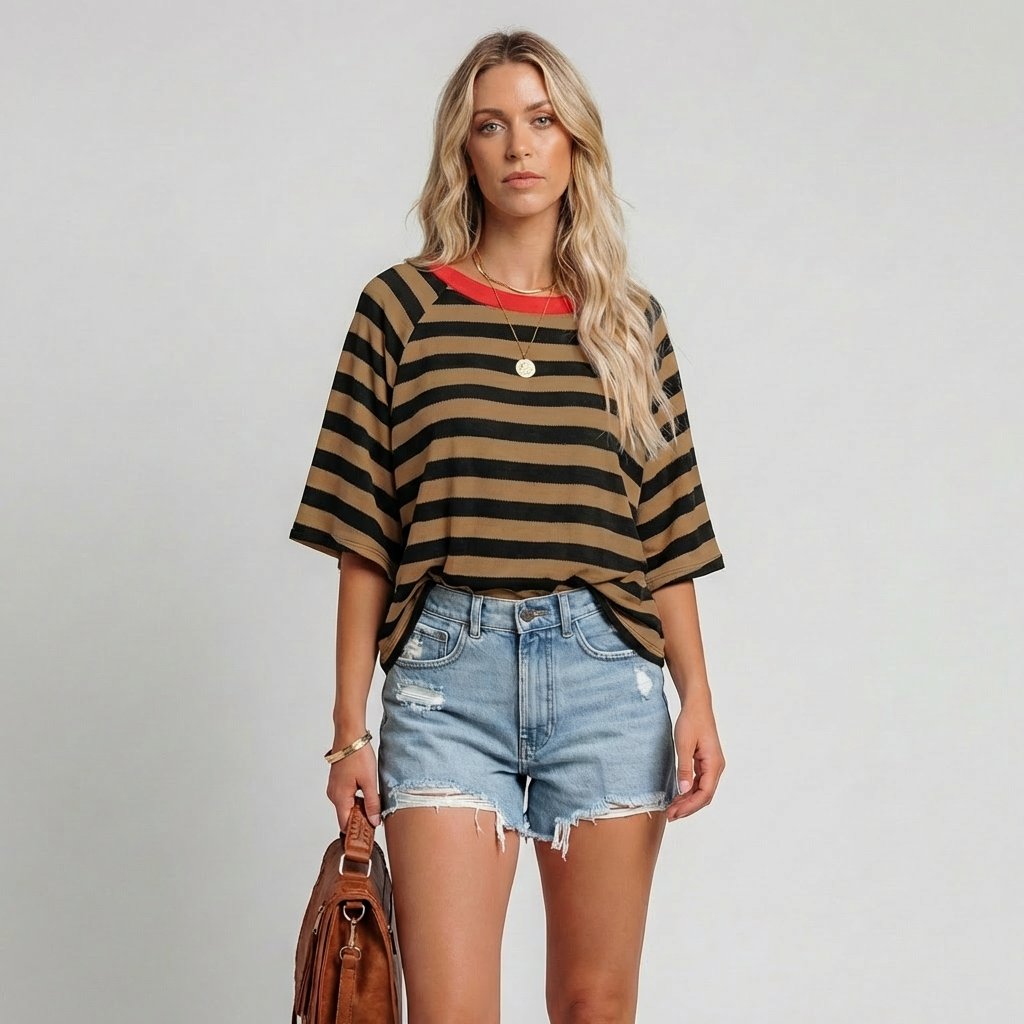 Women’s Striped Color Block Crewneck Top