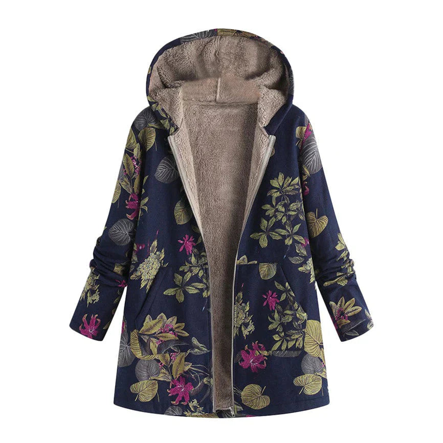 Long Women's Spring Jacket with Hood and Front Pockets