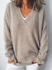 Apricot V-Neck Long-Sleeve Sweater – Casual Solid Style for Everyday Wear