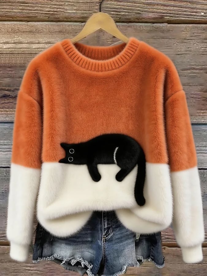 Oversized Jumper with Cat Print