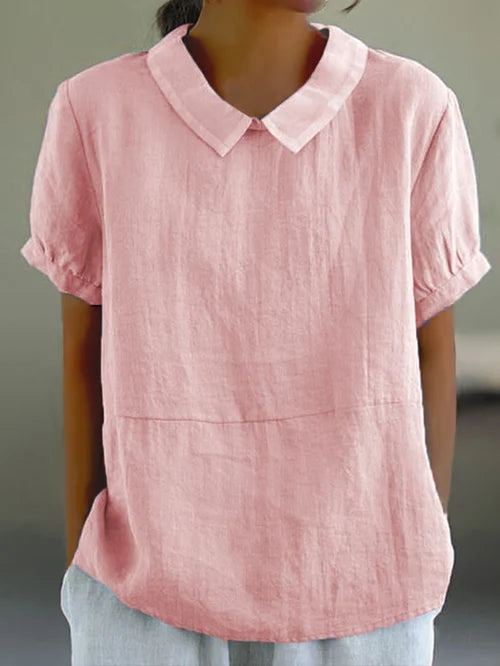 Classic Cotton &Linen Solid Color Top Natural Comfort with Effortless Style