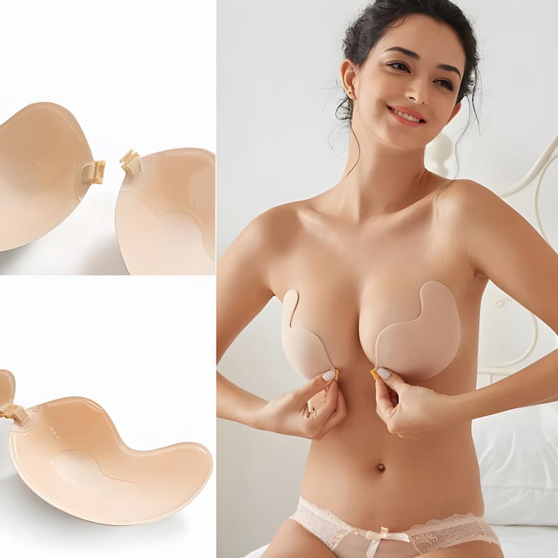 Invisible, self-adhesive lift bra with front fastening for all-day support.