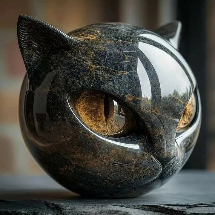 NoirCat Sculpture – Black Cat Head with Mesmerising Eyes