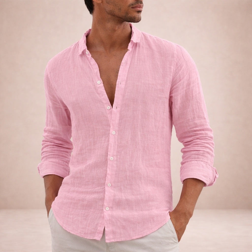 Men's Linen Casual Shirt with Button Placket in Regular Fit