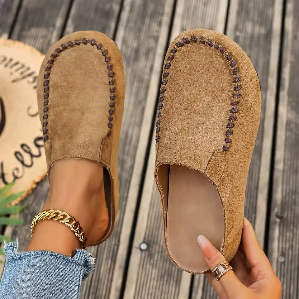 Leather Slip-On Orthopaedic Sandals with Suede-Like Soft Upper and Flat Sole