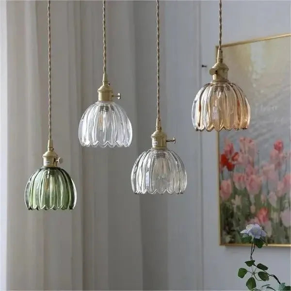 Elegant Flower-Shaped Glass Pendant Lamp - Atmospheric Light