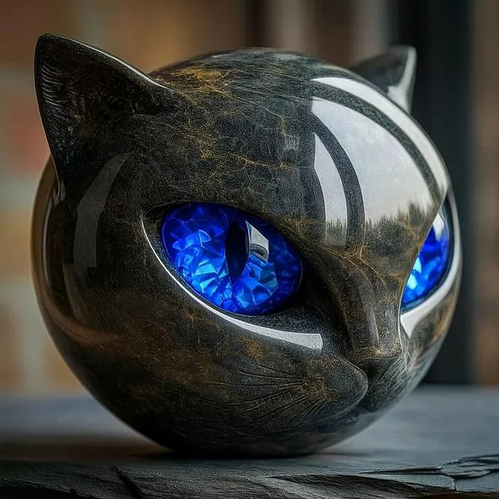 NoirCat Sculpture – Black Cat Head with Mesmerising Eyes