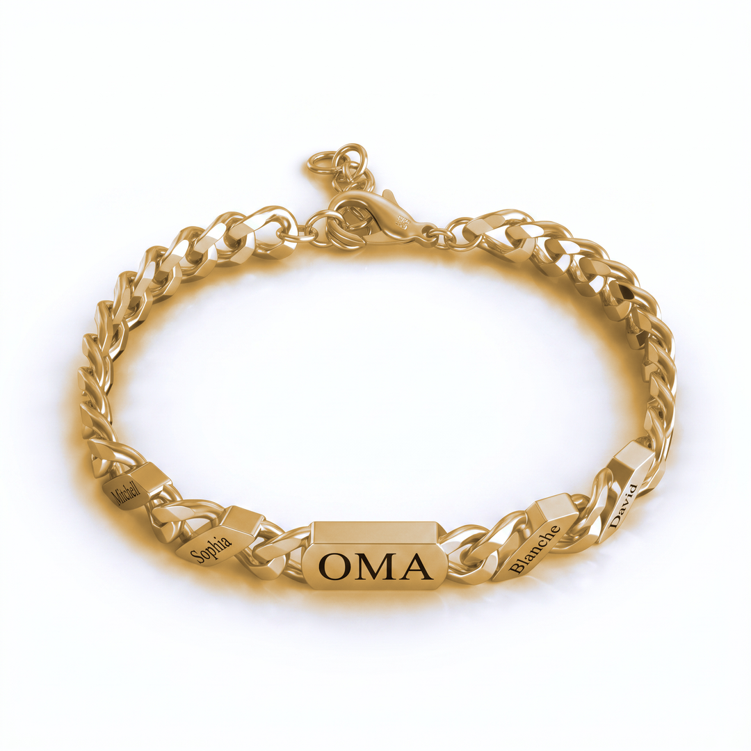 Personalised Family Link Bracelet with Engraved Names – Silver or Gold