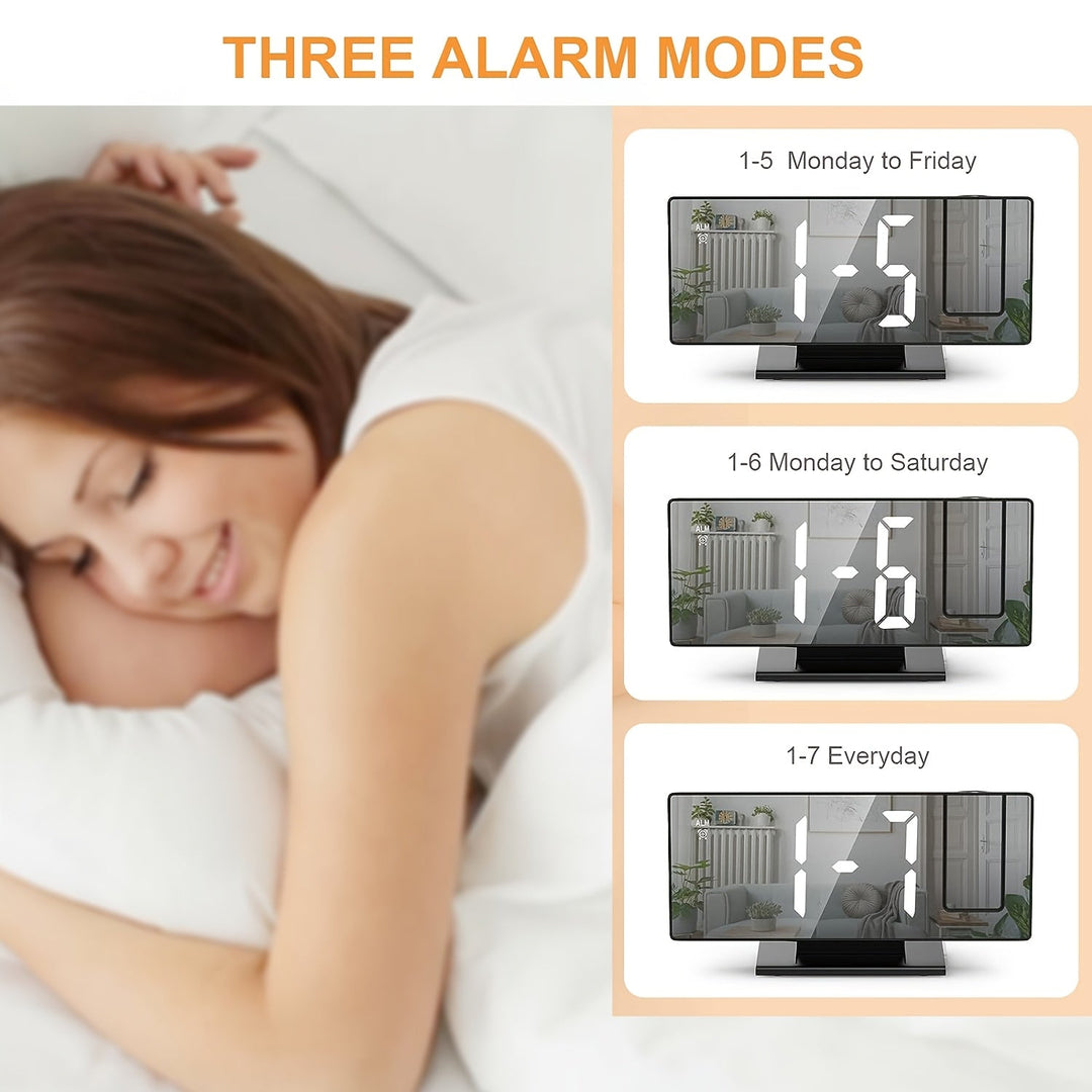 Alarm Clock with LED Projection and Adjustable 180° Projection – Clear Display and Snooze Function for Bedroom or Office