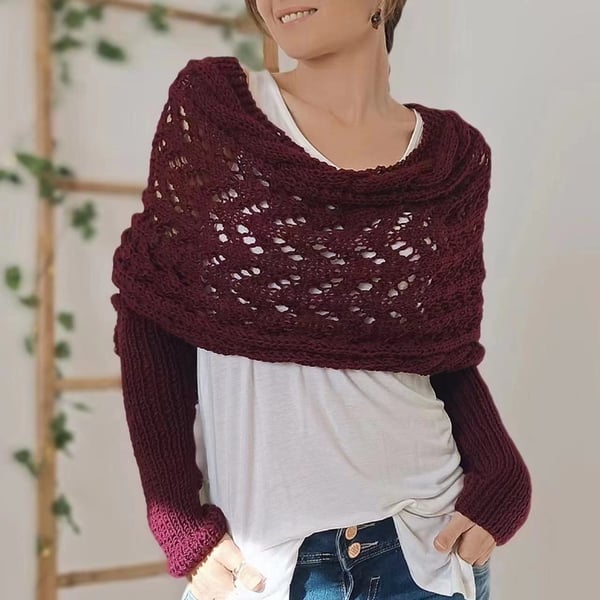 Wrap scarf with double sleeves - cosy knitted scarf with integrated sleeves