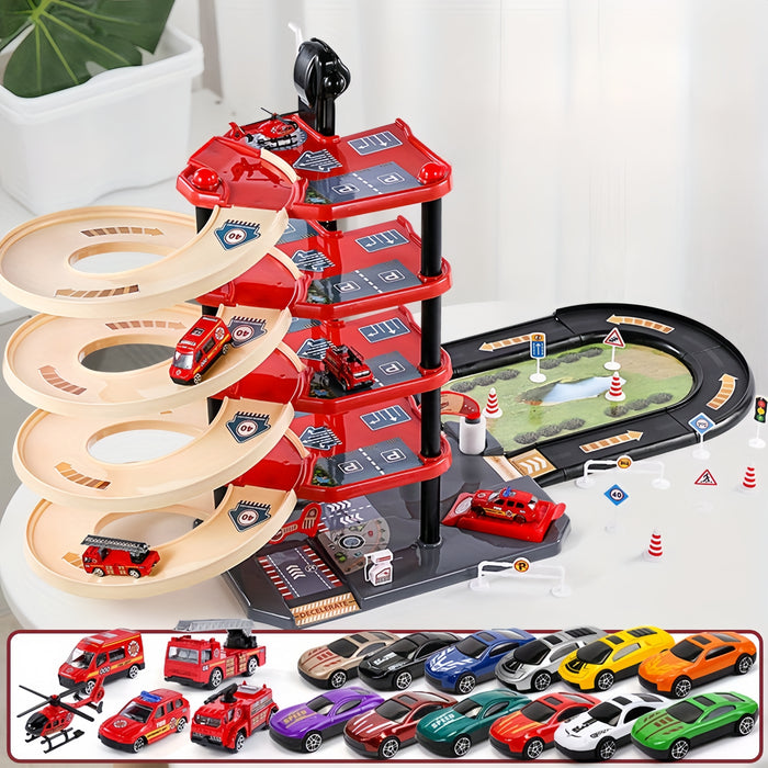 FirePark Toy Garage - Play With the Fire Truck + Ramps