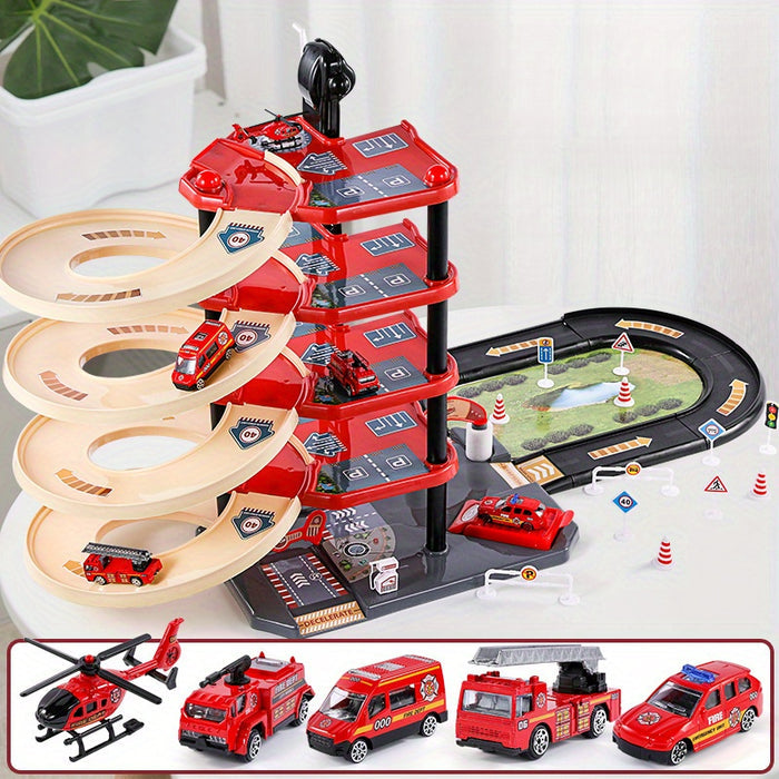 FirePark Toy Garage - Play With the Fire Truck + Ramps