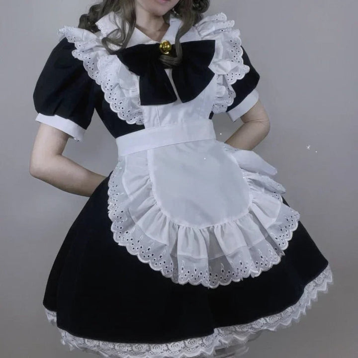 French Maid Costume with Ruffled Apron for Halloween