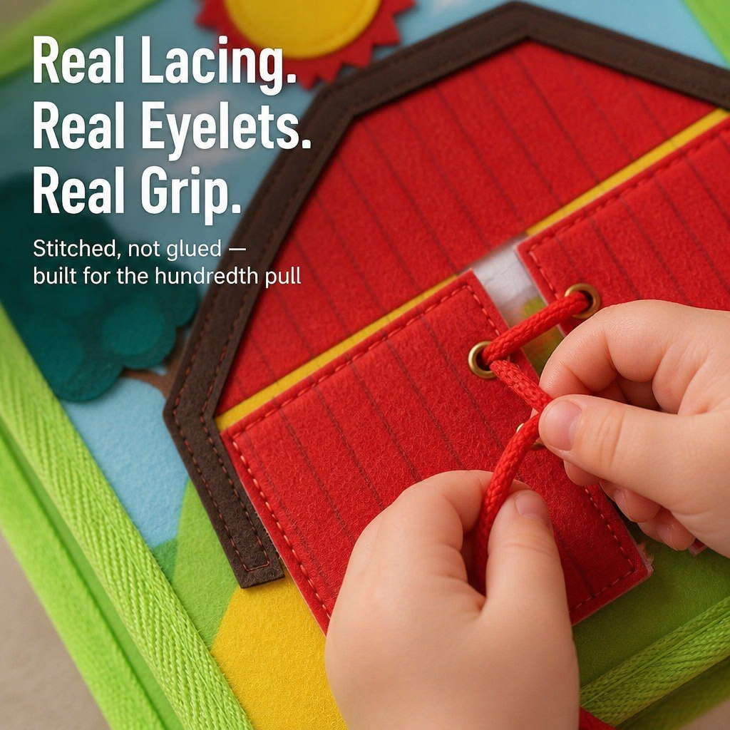Felt Farm Book for Toddlers with Zips, Lacing, Velcro Animals and Finger Puppets