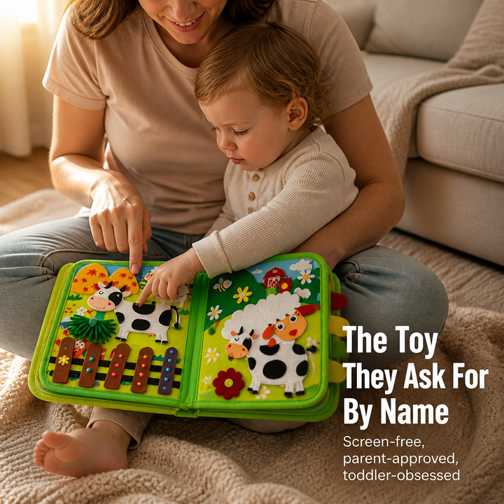 Felt Farm Book for Toddlers with Zips, Lacing, Velcro Animals and Finger Puppets