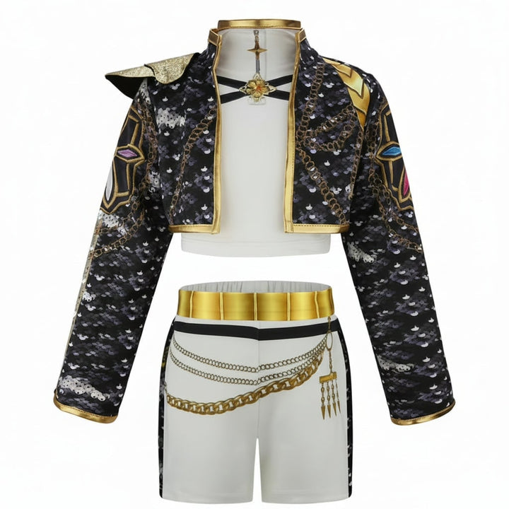 Girls' Halloween Dance Costume and Belly Dancer Suit Two Piece Set with Sequined Crop Top and A-Line Skirt