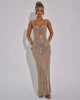 Rhinestone Maxi Dress with Square Neckline – Figure-Hugging Evening Dress