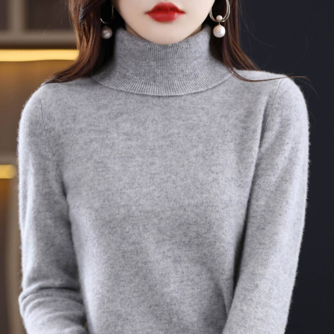 Women's 100% cashmere polo neck jumper – soft, regular fit