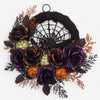 Halloween Door Wreath with Black Roses Spiderweb and Glitter Ornaments for Indoor Decoration