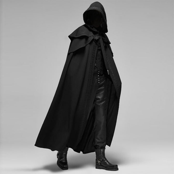 Halloween Hooded Cloak with Cape Shoulder Capelet and Decorative Trim for Gothic Costume Party