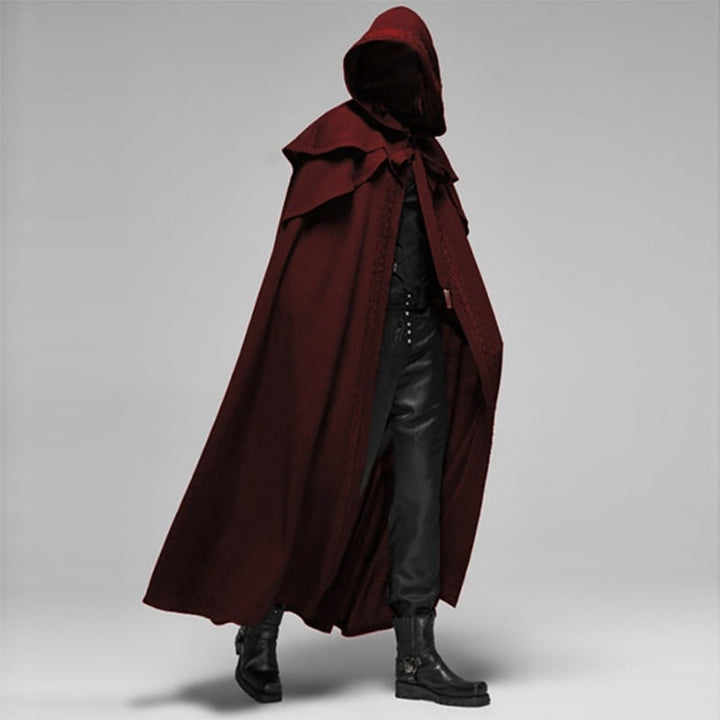 Halloween Hooded Cloak with Cape Shoulder Capelet and Decorative Trim for Gothic Costume Party