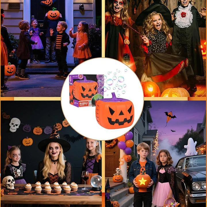 Halloween Pumpkin Bubble Machine with LED Lights and Automatic Blower for Party Outdoor Decoration