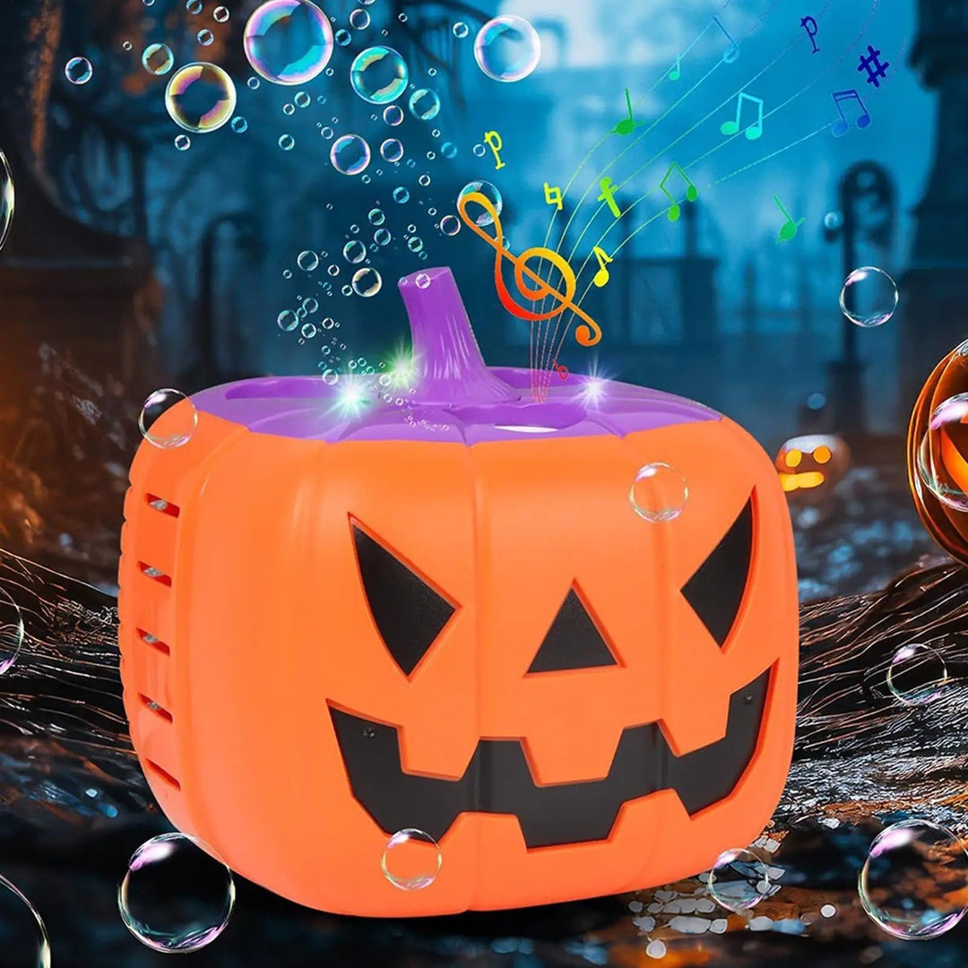 Halloween Pumpkin Bubble Machine with LED Lights and Automatic Blower for Party Outdoor Decoration