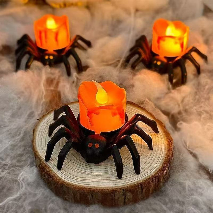 Halloween Spider Tea Lights with LED Candles Battery Operated Flameless Holder Decoration
