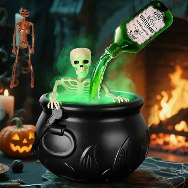 Halloween Witch Cauldron Decoration Fog Machine LED Lights and Floating Bottle Prop
