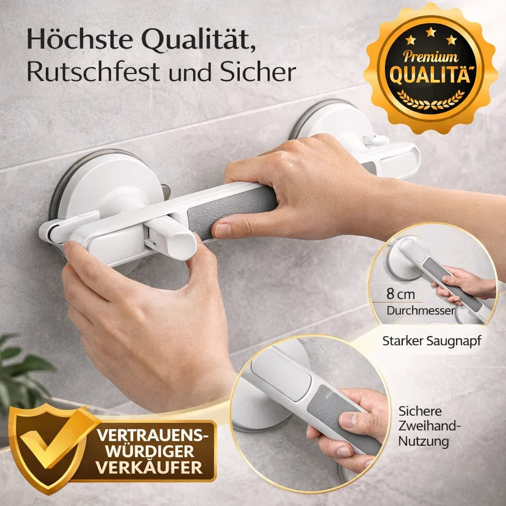 Support Handle for Shower, Bath or Toilet | Suction Grab Bar for the Elderly, No Drilling Required | SeniGrip