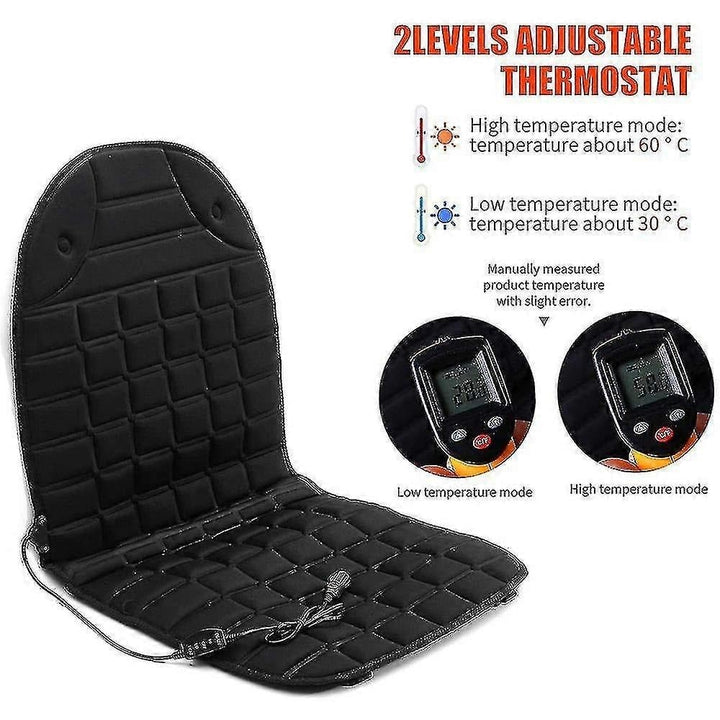 Heated Car Seat Cover and Cushion with Backrest Support 12v Quilted with Two Heat Settings