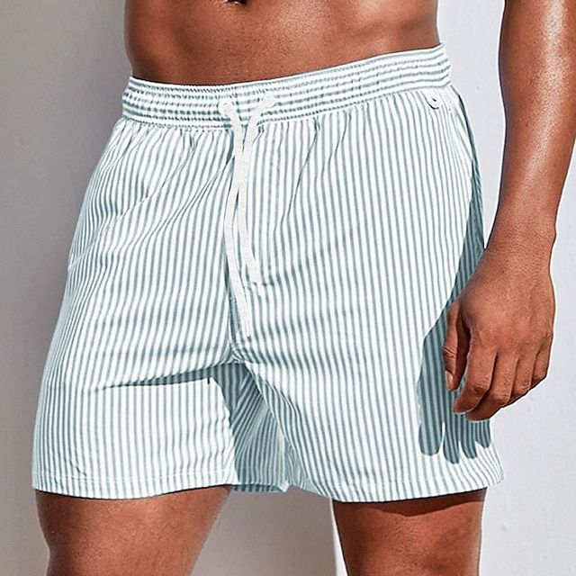 Men's Striped Swim Shorts with Drawstring Waist