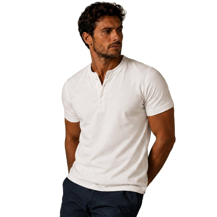 Men's Short-Sleeved Top with Three-Button Placket