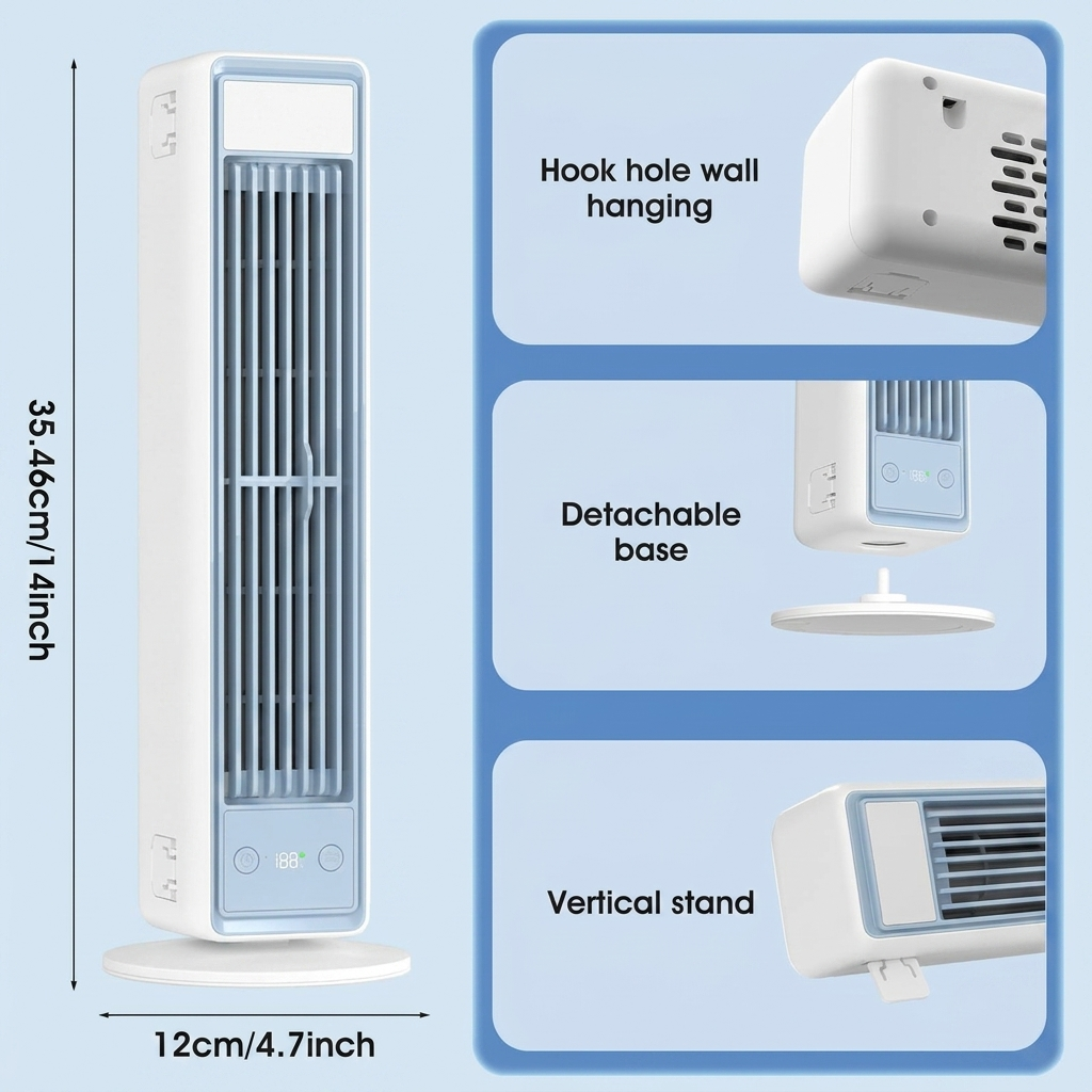 Portable Bladeless Cooling Fan with Remote Control, Rechargeable 3600mAh Battery, 5 Speeds & Oscillation