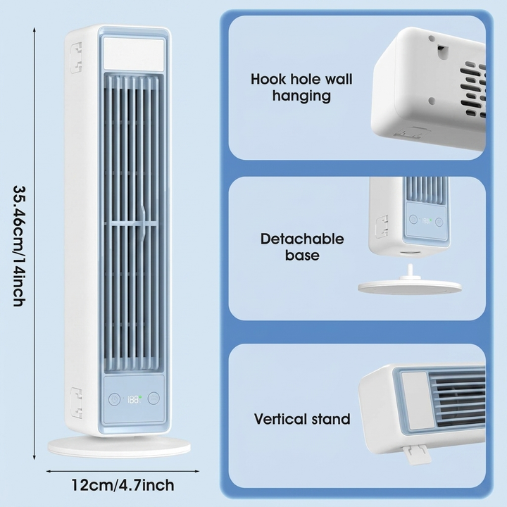 Portable Bladeless Cooling Fan with Remote Control, Rechargeable 3600mAh Battery, 5 Speeds & Oscillation