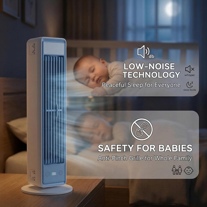 Portable Bladeless Cooling Fan with Remote Control, Rechargeable 3600mAh Battery, 5 Speeds & Oscillation