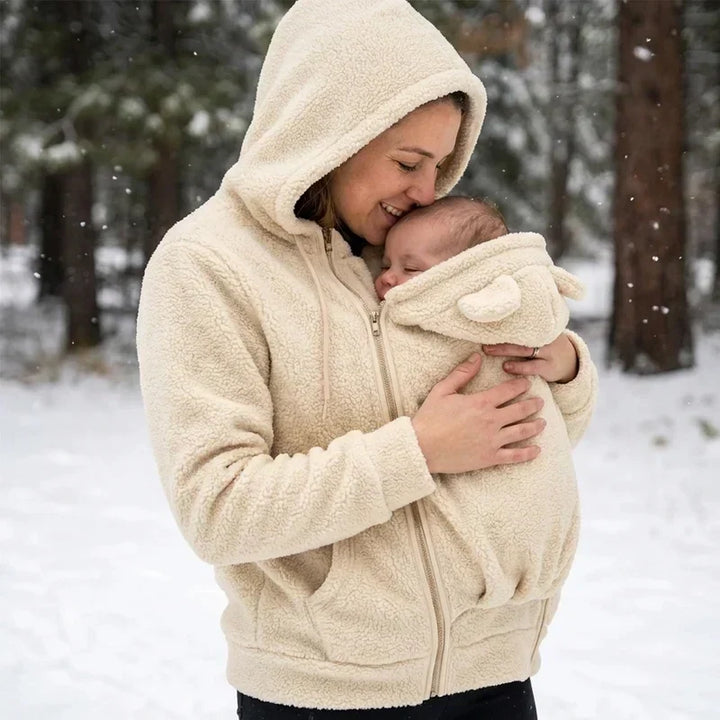 Cosy fleece baby-carrying hoodie with front pouch