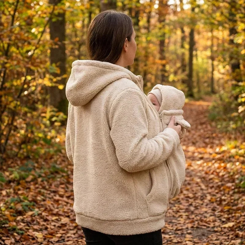 Cosy fleece baby-carrying hoodie with front pouch