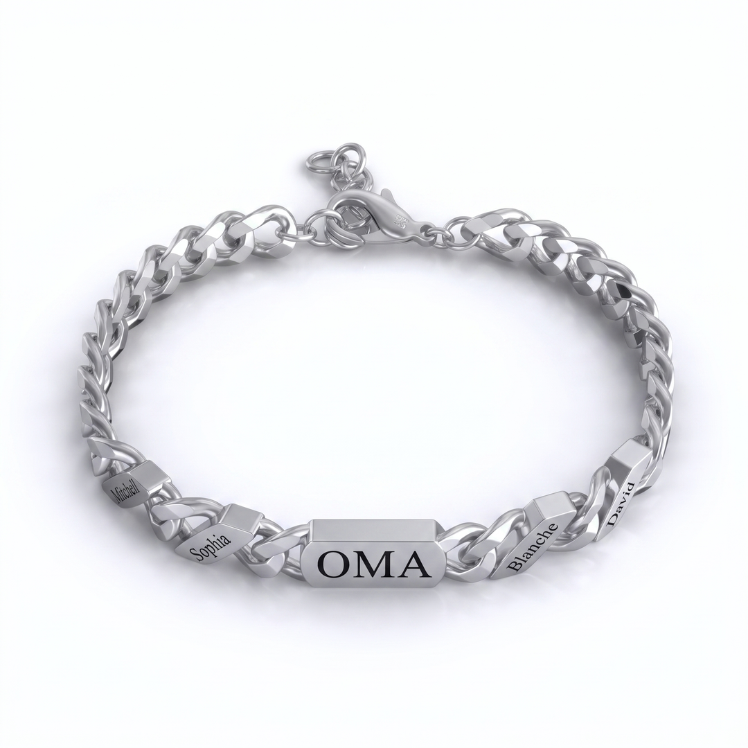 Personalised Family Link Bracelet with Engraved Names – Silver or Gold