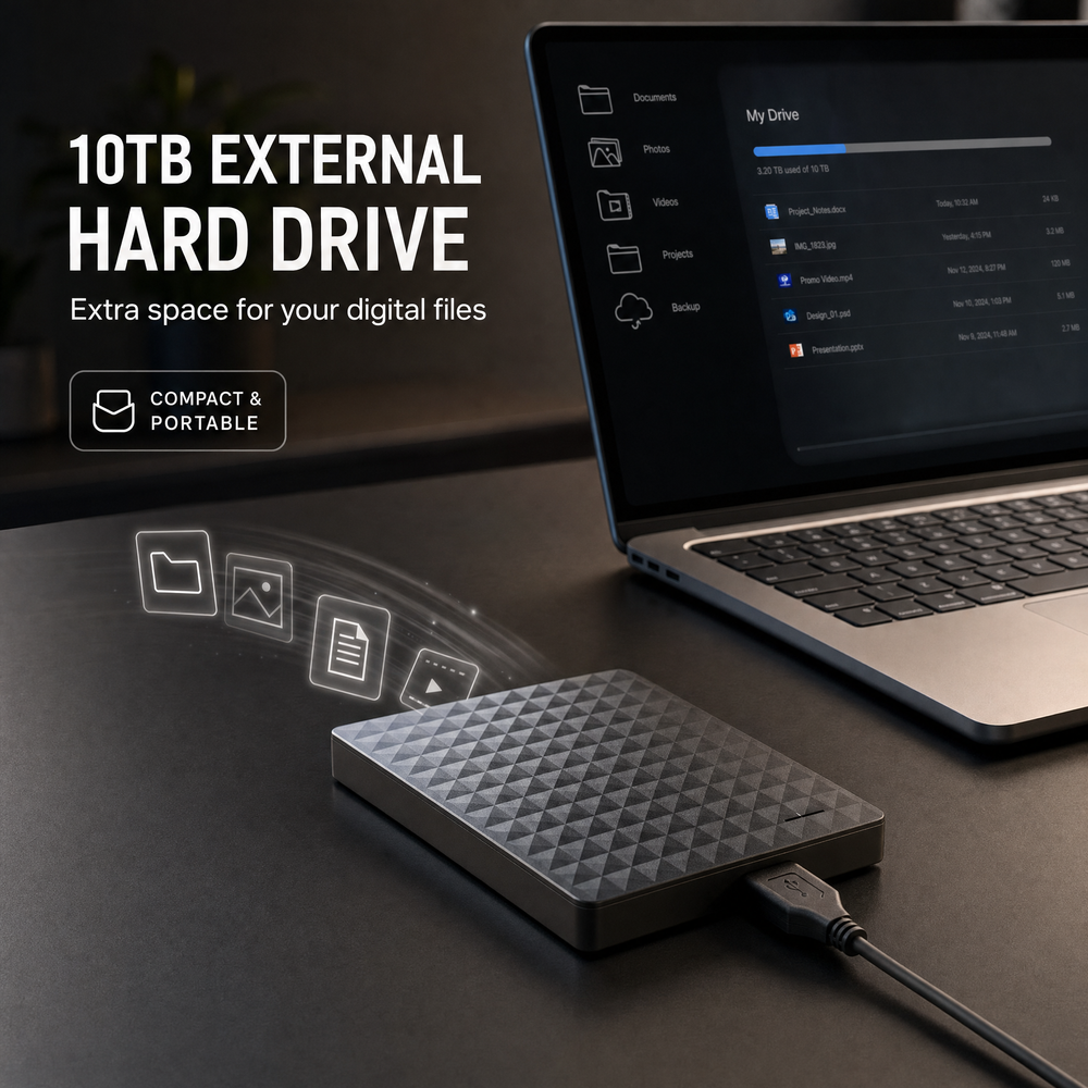 External 10 TB HDD – Portable USB 3.0 Hard Drive for Files and Backups