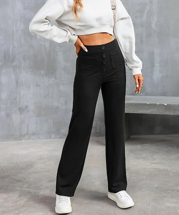 Women's High Waist Straight Leg Elastic Casual Pants