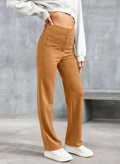 Women's High Waist Straight Leg Elastic Casual Pants