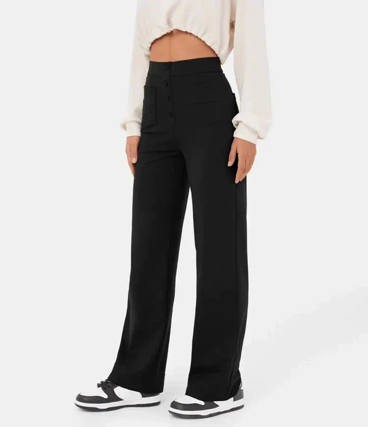 Women's High Waist Straight Leg Elastic Casual Pants