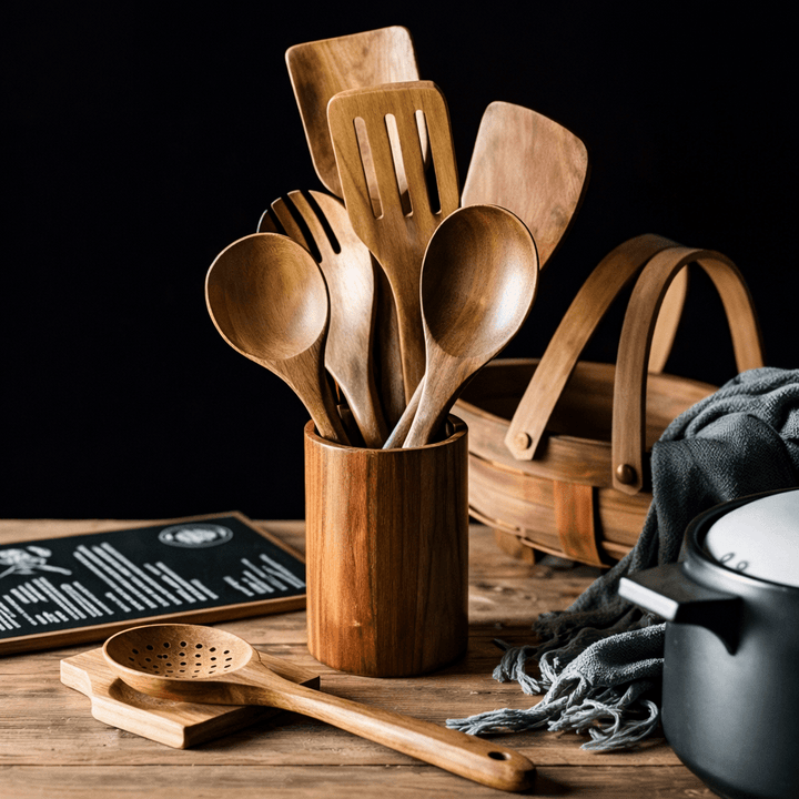 Traditional Japanese Wooden Kitchen Utensil Set (7 Pieces)