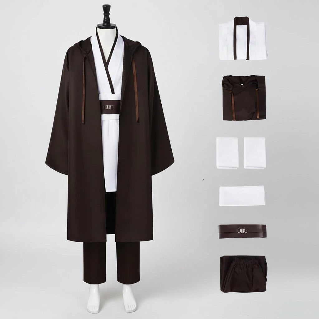 Halloween Space Knight Costume Cosplay Outfit with Hooded Robe Tunic Sash and Belt for Party