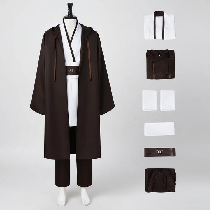 Halloween Space Knight Costume Cosplay Outfit with Hooded Robe Tunic Sash and Belt for Party